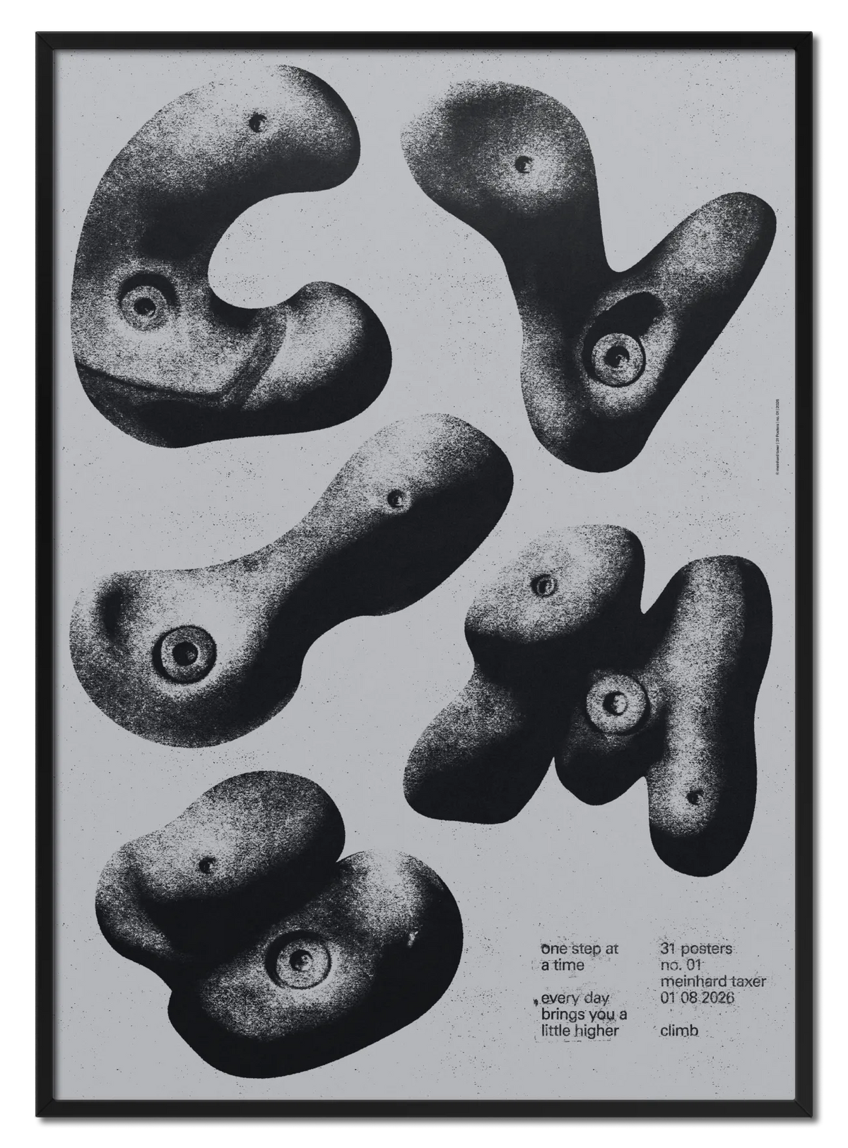 Climb poster by Meinhard Taxer in black oak frame