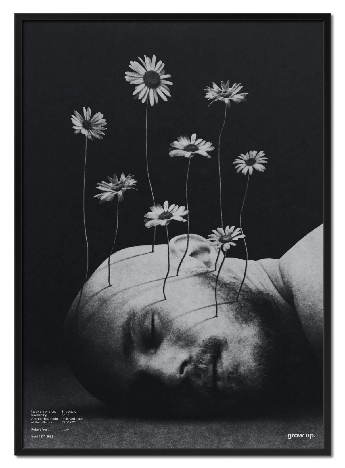 Grow Up poster by Meinhard Taxer in black oak frame