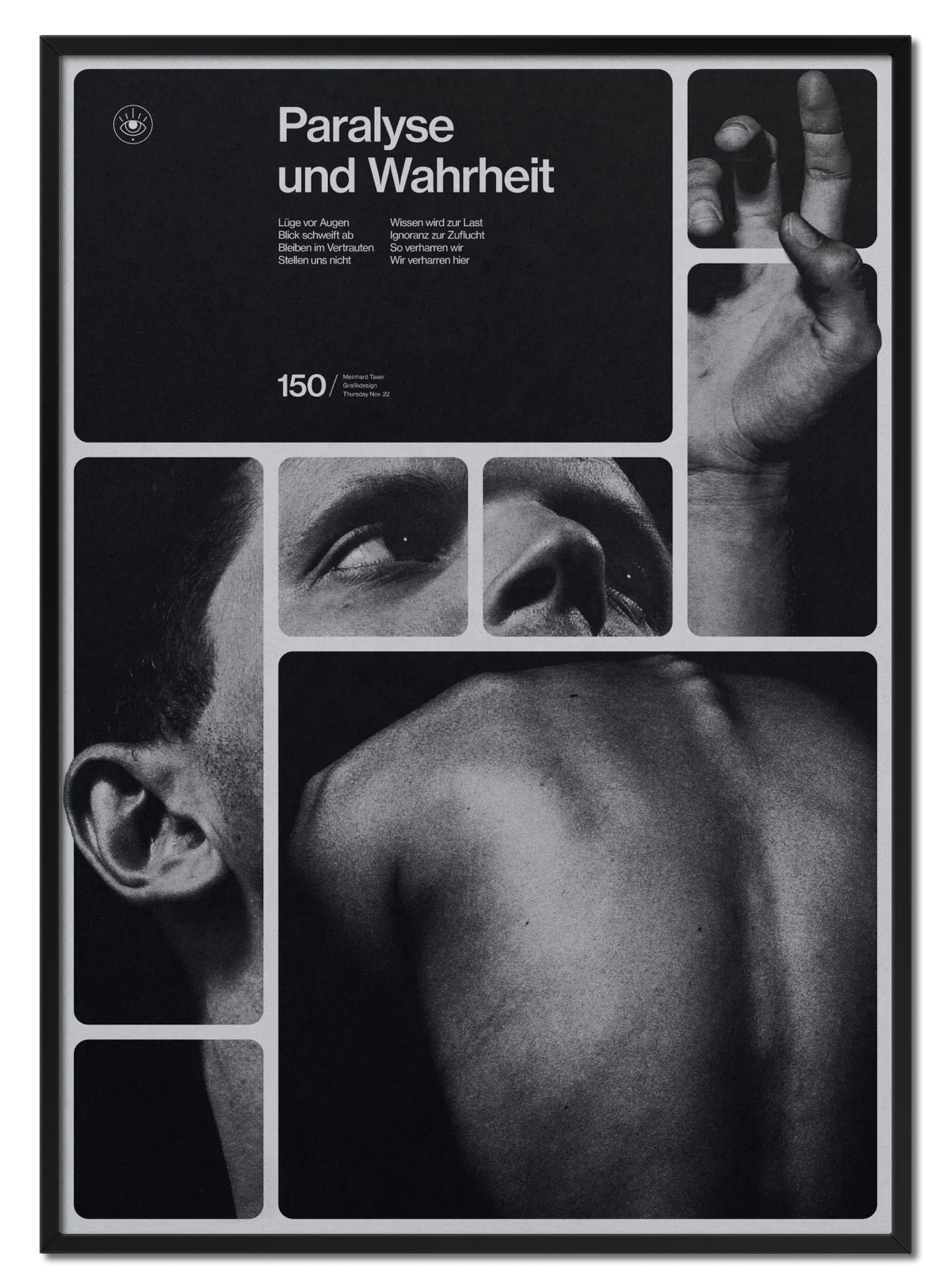 Paralyse und Wahrheit poster by Meinhard Taxer in black oak frame